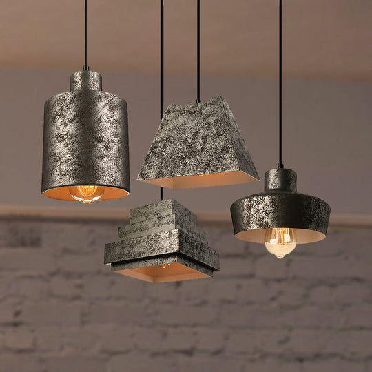 Antique Style Metal Pendant Light Set (Square/Trapezoid) - Adjustable Cord Aged Black Ideal For