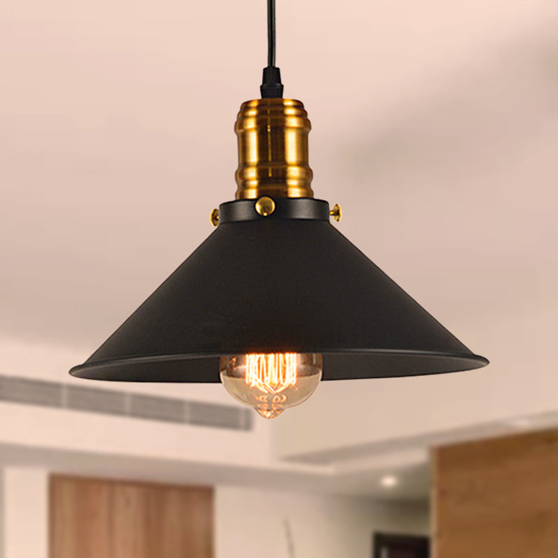 Vintage Cone Metal Ceiling Pendant Light - 1/2/3-Pack, Black, Stylish Design - 10"/12"/14" Width