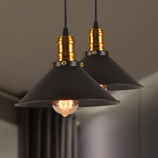 Vintage Cone Metal Ceiling Pendant Light - 1/2/3-Pack, Black, Stylish Design - 10"/12"/14" Width