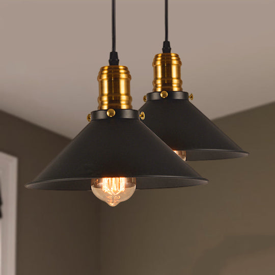 Vintage Cone Metal Ceiling Pendant Light - 1/2/3-Pack, Black, Stylish Design - 10"/12"/14" Width