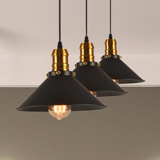 Vintage Cone Metal Ceiling Pendant Light - 1/2/3-Pack, Black, Stylish Design - 10"/12"/14" Width