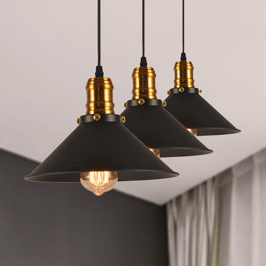 Vintage Cone Metal Ceiling Pendant Light - 1/2/3-Pack, Black, Stylish Design - 10"/12"/14" Width