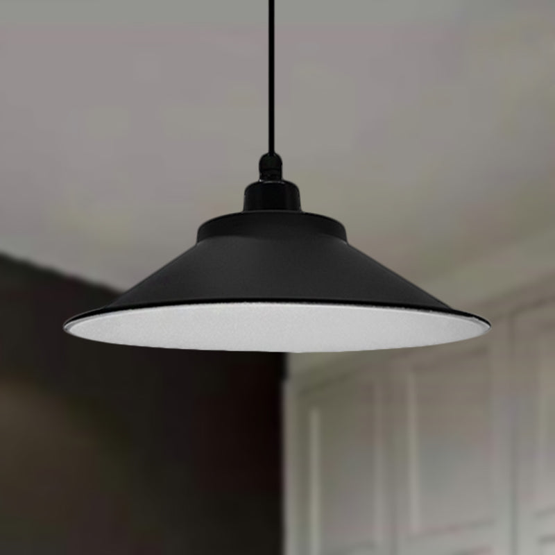 Industrial Cone-Shaded Hanging Pendant Light - Black, 12"/14" Diameter