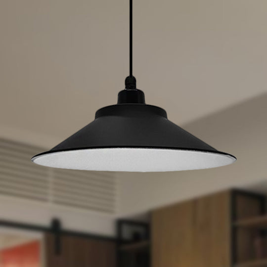 Industrial Cone-Shaded Hanging Pendant Light - Black, 12"/14" Diameter