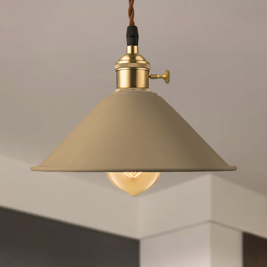 Industrial Style Metal Conic Shade Dining Room Ceiling Light Fixture - 1 Light Gray/White/Pink Pendant Lighting