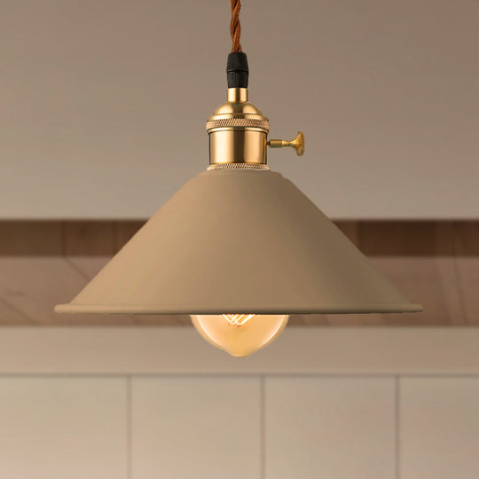 Industrial Style Metal Conic Shade Dining Room Ceiling Light Fixture - 1 Light Gray/White/Pink Pendant Lighting