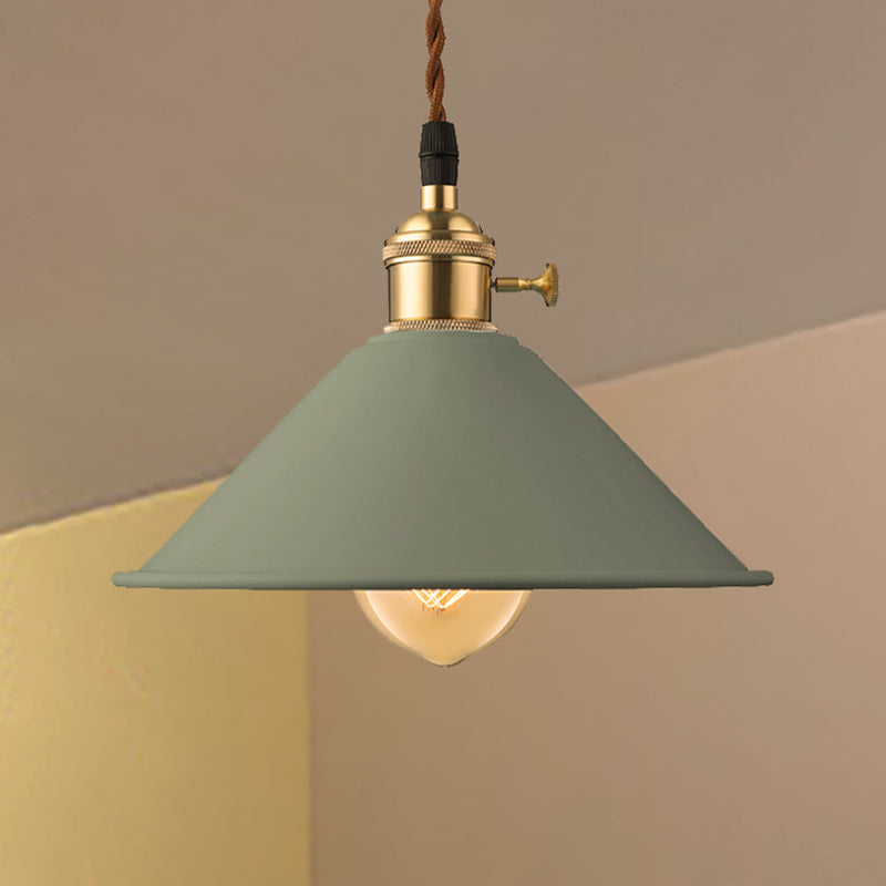 Industrial Style Conic Shade Ceiling Light With Gray/White/Pink Pendant Design Green