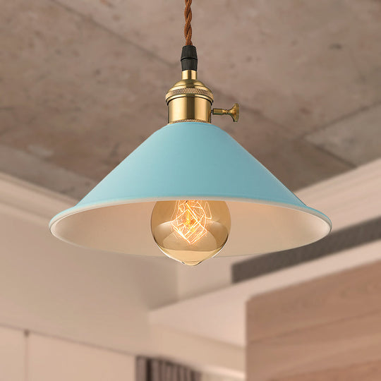 Industrial Style Metal Conic Shade Dining Room Ceiling Light Fixture - 1 Light Gray/White/Pink Pendant Lighting