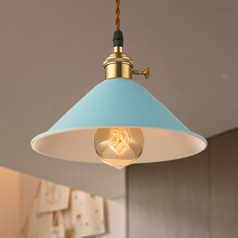 Industrial Style Metal Conic Shade Dining Room Ceiling Light Fixture - 1 Light Gray/White/Pink Pendant Lighting