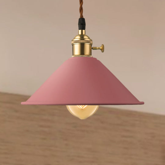 Industrial Style Metal Conic Shade Dining Room Ceiling Light Fixture - 1 Light Gray/White/Pink Pendant Lighting