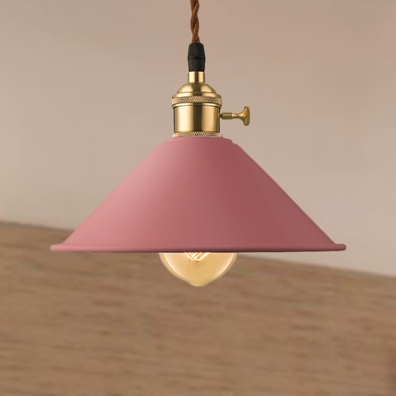 Industrial Style Conic Shade Ceiling Light With Gray/White/Pink Pendant Design Pink