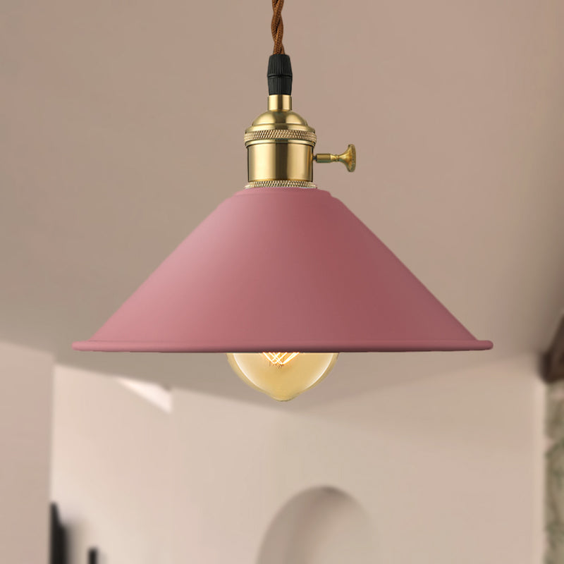 Industrial Style Metal Conic Shade Dining Room Ceiling Light Fixture - 1 Light Gray/White/Pink Pendant Lighting