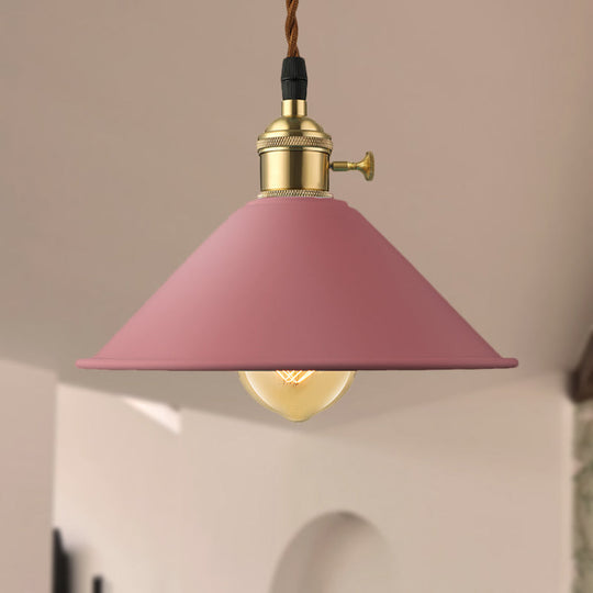 Industrial Style Conic Shade Ceiling Light With Gray/White/Pink Pendant Design