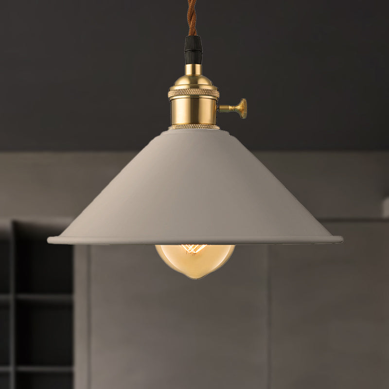 Industrial Style Metal Conic Shade Dining Room Ceiling Light Fixture - 1 Light Gray/White/Pink Pendant Lighting