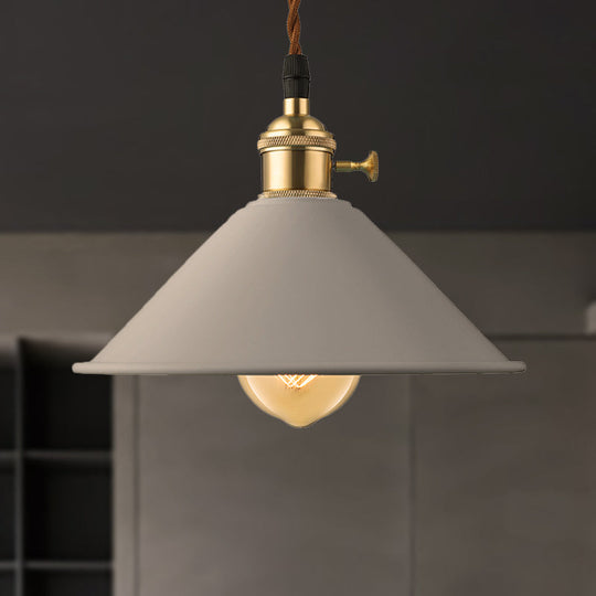 Industrial Style Metal Conic Shade Dining Room Ceiling Light Fixture - 1 Light Gray/White/Pink Pendant Lighting