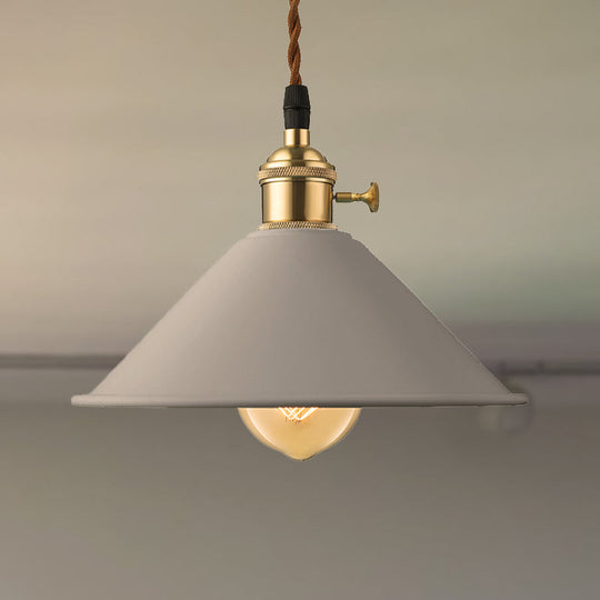 Industrial Style Metal Conic Shade Dining Room Ceiling Light Fixture - 1 Light Gray/White/Pink Pendant Lighting