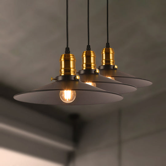 Metallic Cone Hanging Light - Industrial Style, Pack of 1/2/3, 8.5"/10" Wide, Black Finish