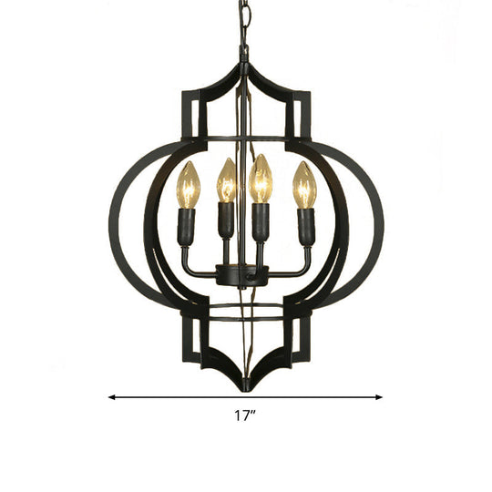 Vintage Style Wrought Iron Chandelier Light With Lantern Cage Shade - 4/6 Bulbs Medium Size Black