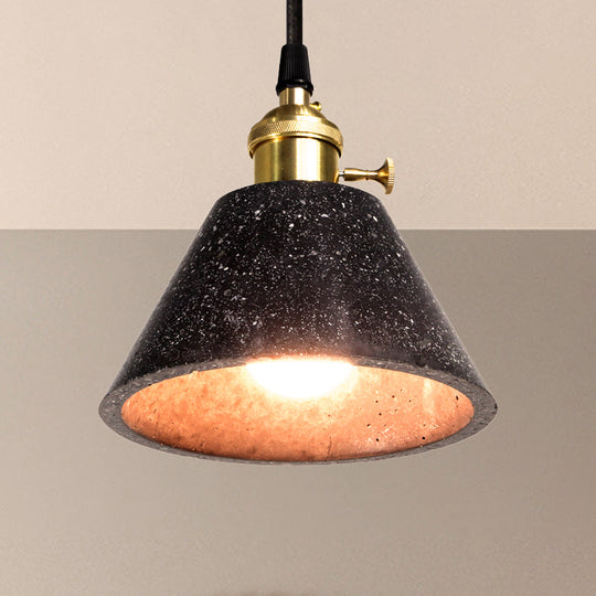 Industrial Tapered Shade Hanging Lamp - 1 Light Indoor Pendant Light with Terrazzo Design in Black