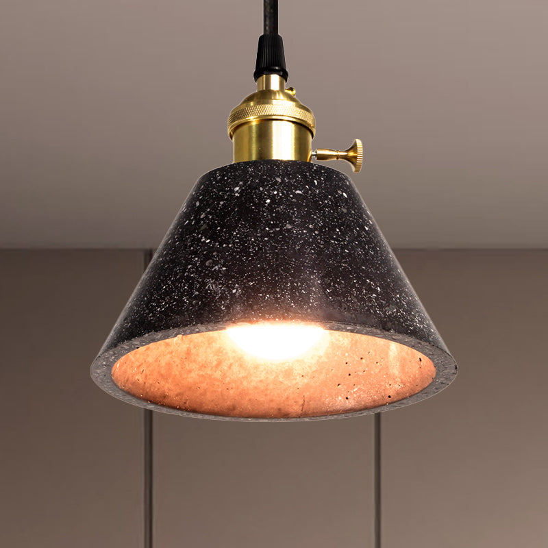 Industrial Tapered Shade Hanging Lamp - 1 Light Indoor Pendant Light with Terrazzo Design in Black