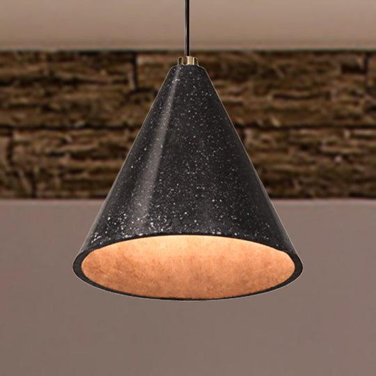 Industrial Tapered Shade Hanging Lamp - 1 Light Indoor Pendant Light with Terrazzo Design in Black