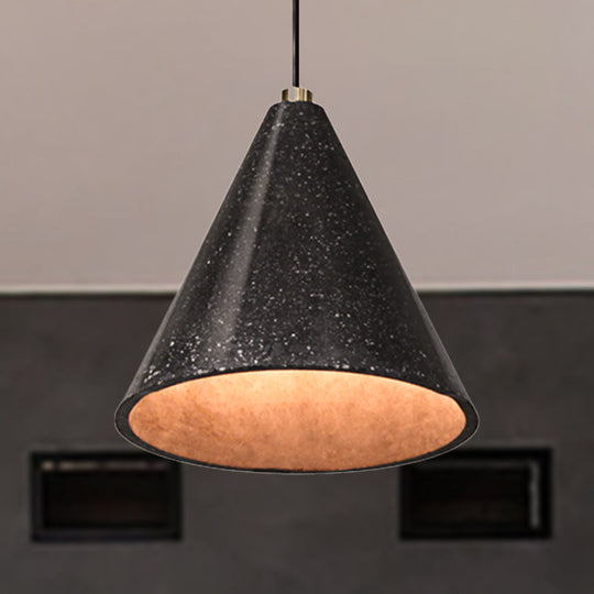 Industrial Tapered Shade Hanging Lamp - 1 Light Indoor Pendant Light with Terrazzo Design in Black