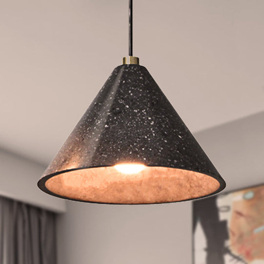 Industrial Tapered Shade Hanging Lamp - 1 Light Indoor Pendant Light with Terrazzo Design in Black