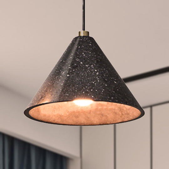 Industrial Tapered Shade Hanging Lamp - 1 Light Indoor Pendant Light with Terrazzo Design in Black