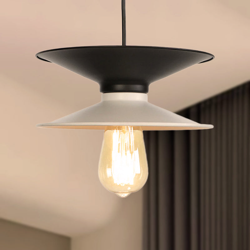 Retro Double Cone Metal Ceiling Pendant Light - Stylish 1-Light Fixture for Dining Room in Black & White