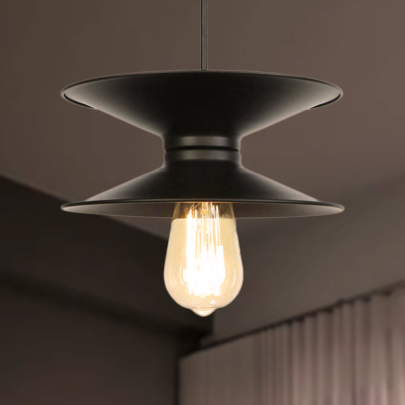 Retro Double Cone Metal Ceiling Pendant Light - Stylish 1-Light Fixture for Dining Room in Black & White