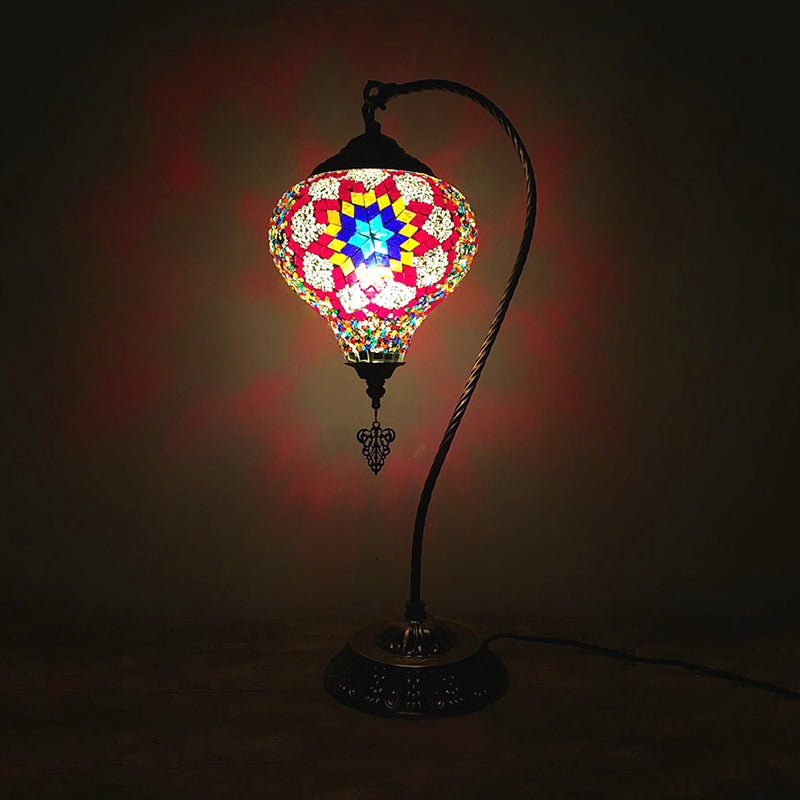 Glass Teardrop Small Desk Lamp - Antique Style With Gooseneck Metal Arm Rose Red/Sky Blue/Watermelon