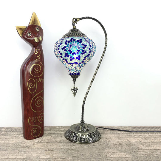 Glass Teardrop Small Desk Lamp - Antique Style With Gooseneck Metal Arm Rose Red/Sky Blue/Watermelon