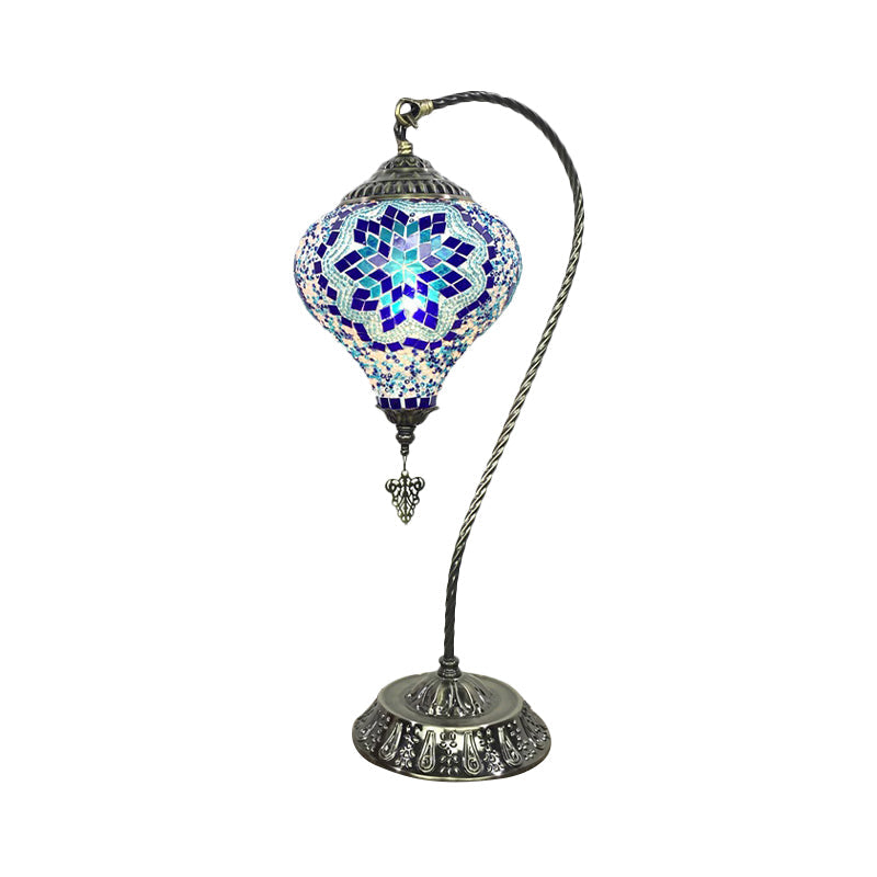 Glass Teardrop Small Desk Lamp - Antique Style With Gooseneck Metal Arm Rose Red/Sky Blue/Watermelon