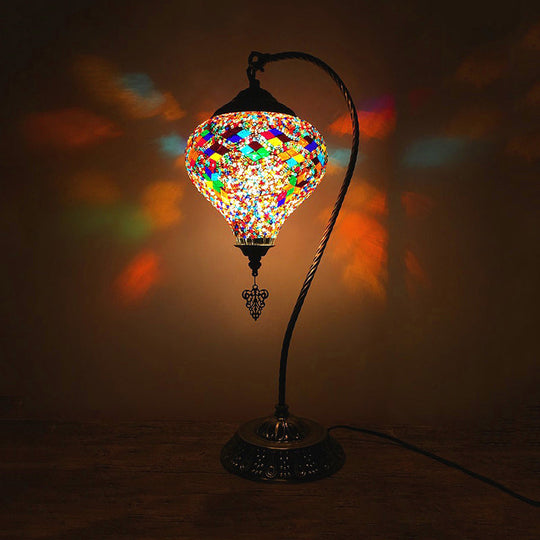 Antique Droplet Glass Shade Restaurant Table Lamp With Colorful Bulb Orange-Yellow