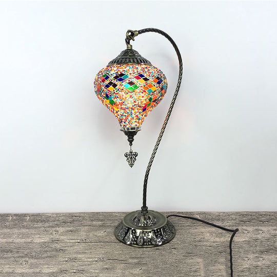 Antique Droplet Glass Shade Restaurant Table Lamp With Colorful Bulb