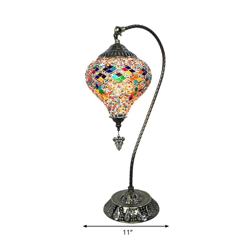 Antique Droplet Glass Shade Restaurant Table Lamp With Colorful Bulb