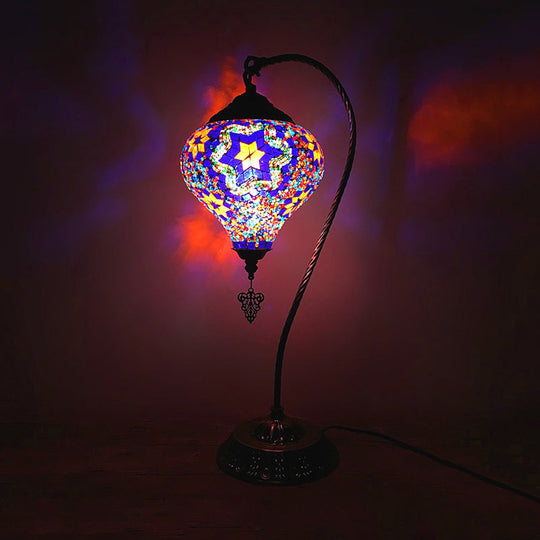 Antique Droplet Glass Shade Restaurant Table Lamp With Colorful Bulb