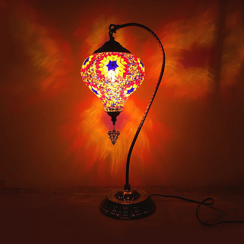 Antique Droplet Glass Shade Restaurant Table Lamp With Colorful Bulb Red