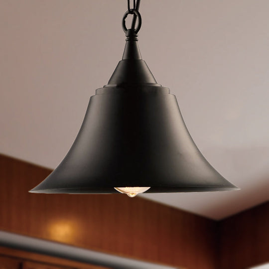 Vintage 1-Light Black Metal Bell Shade Ceiling Light Fixture with Adjustable Chain - Restaurant Pendant Lighting