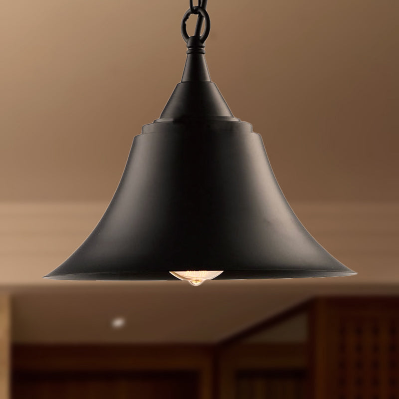 Vintage 1-Light Black Metal Bell Shade Ceiling Light Fixture with Adjustable Chain - Restaurant Pendant Lighting