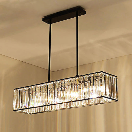 Nordic Crystal 3-Head Rectangle Pendant Chandelier Ceiling Light In Bronze