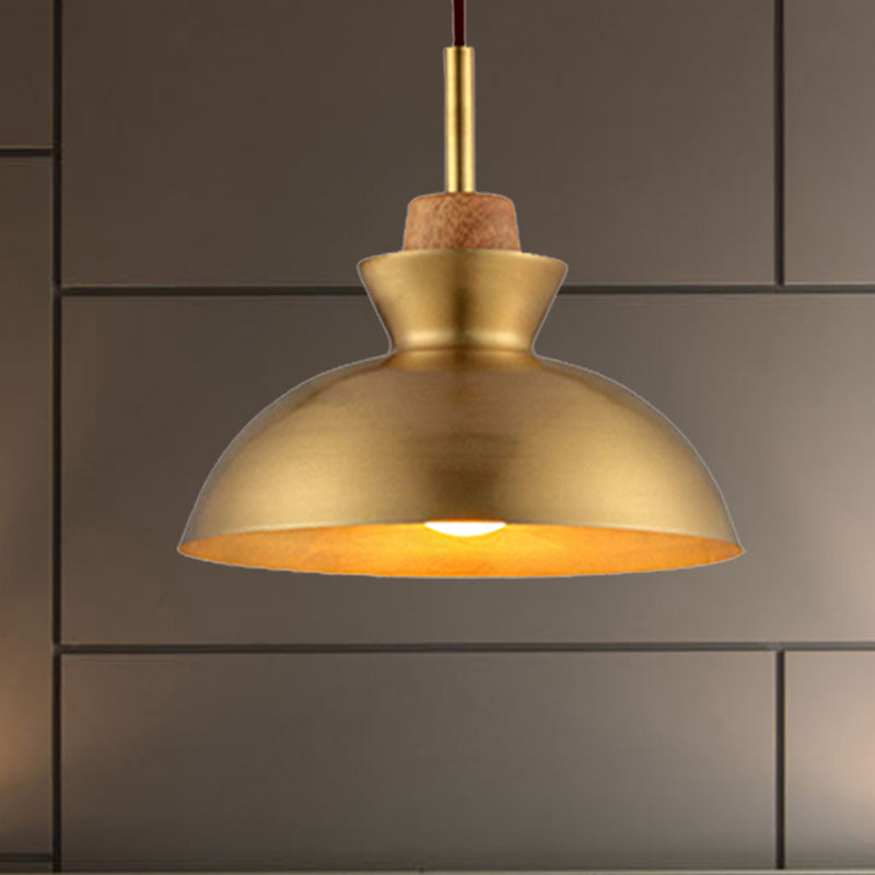 Industrial Style Hanging Light with Metallic Brass Finish - Cone/Dome Shade Ceiling Fixture for Foyer