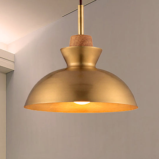 Industrial Style Hanging Light with Metallic Brass Finish - Cone/Dome Shade Ceiling Fixture for Foyer