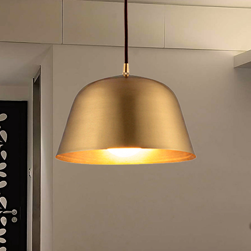 Industrial Style Hanging Light with Metallic Brass Finish - Cone/Dome Shade Ceiling Fixture for Foyer