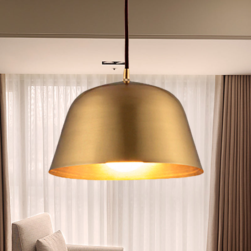 Industrial Style Hanging Light with Metallic Brass Finish - Cone/Dome Shade Ceiling Fixture for Foyer