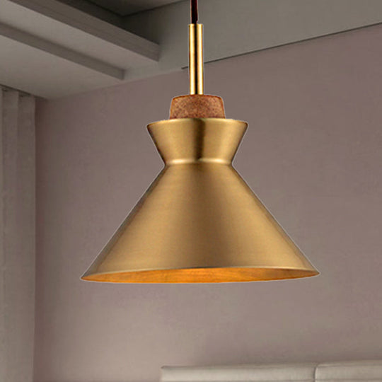 Industrial Style Hanging Light with Metallic Brass Finish - Cone/Dome Shade Ceiling Fixture for Foyer