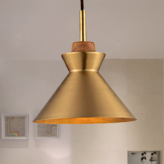 Industrial Style Hanging Light with Metallic Brass Finish - Cone/Dome Shade Ceiling Fixture for Foyer