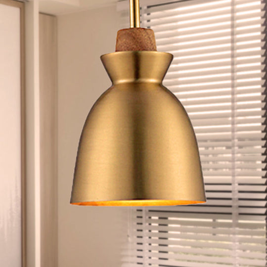 Industrial Style Hanging Light with Metallic Brass Finish - Cone/Dome Shade Ceiling Fixture for Foyer