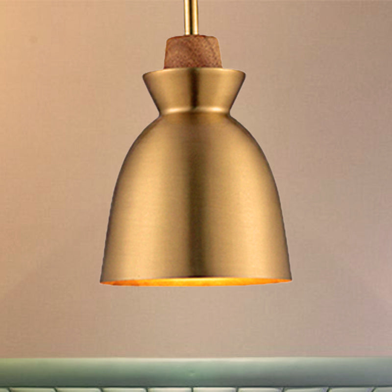 Industrial Style Hanging Light with Metallic Brass Finish - Cone/Dome Shade Ceiling Fixture for Foyer