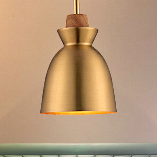 Industrial Style Hanging Light with Metallic Brass Finish - Cone/Dome Shade Ceiling Fixture for Foyer